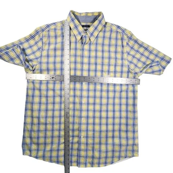 Chaps Men's Button Down Collared Shirt Size Large Short-Sleeve Plaid Blue Yellow - Picture 8 of 9